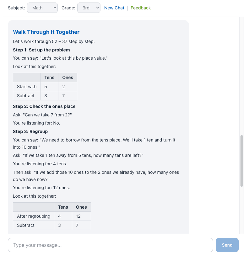 Methodwise step-by-step walkthrough with place value language