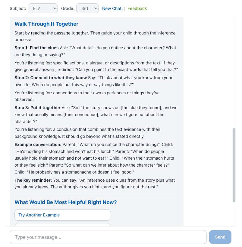 Methodwise coaching language for making inferences